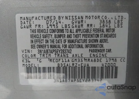 2014 Nissan Sentra Sr from USA, damaged, VIN 3N1AB7AP5EY283742